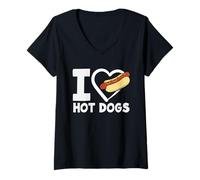 Donna I Love Hot Dogs Hot Dog Amante Cuore Maglietta con Collo a V