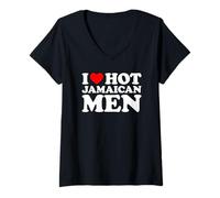Donna I Love Hot Jamaican Men Maglietta con Collo a V