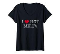 Donna I Love Hot Milfs, Io Amo Hot Milfs Maglietta con Collo a V