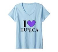 Donna I Love Huesca Spagna Maglietta con Collo a V