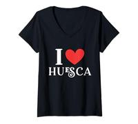 Donna I Love Huesca Spagna Maglietta con Collo a V