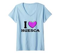 Donna I Love Huesca Spagna Maglietta con Collo a V