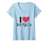 Donna I Love Huesca Spagna Maglietta con Collo a V