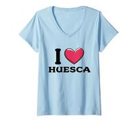 Donna I Love Huesca Spagna Maglietta con Collo a V