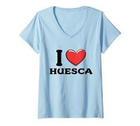 Donna I Love Huesca Spagna Maglietta con Collo a V