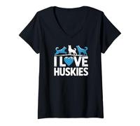 Donna I Love Huskies Entusiast Design Maglietta con Collo a V