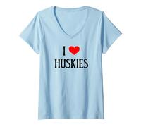 Donna I Love Huskies I Heart Huskies amante dei cani cuccioli di cane Maglietta con Collo a V