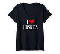 Donna I Love Huskies I Heart Huskies amante dei cani cuccioli di cane Maglietta con Collo a V