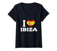 Donna I Love Ibiza Spagna Cuore Bandiera Spagna Maglietta con Collo a V