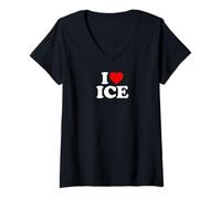 Donna I Love Ice - Cuore Maglietta con Collo a V