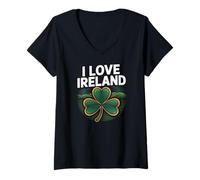 Donna I Love Irlanda Shamrock Paesaggio Maglietta con Collo a V