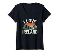Donna I Love Irlanda Vintage Tramonto Scena Maglietta con Collo a V