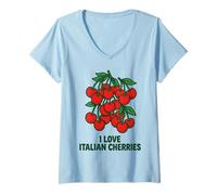 Donna I Love Italian Cherry Retro Summer Fruit Maglietta con Collo a V