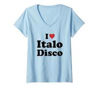 Donna I Love Italo Disco Maglietta con Collo a V