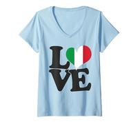 Donna I Love Italy Flag Heart Viaggio Patriottico Maglietta con Collo a V