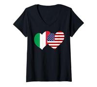 Donna I Love Italy I Love USA Bella Italia Bandiera USA Grafica Cuori Maglietta con Collo a V