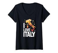 Donna I Love Italy Map Icone Viaggio Design Maglietta con Collo a V