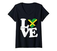 Donna I Love Jamaica Flag Heart, Viaggio Patriottico Maglietta con Collo a V