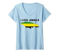 Donna I Love Jamaica Hello Jamaica Mappa Bandiera Orgoglioso Giamaicano papà Mamma Maglietta con Collo a V