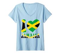 Donna I Love Jamaica I Love Kingston Jamaica Bandiera Grafica Cuore Maglietta con Collo a V