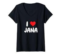 Donna I Love Jana - Cuore Maglietta con Collo a V