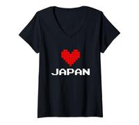 Donna I Love Japan Graphic Tee Shirts & Cool Illustration Designs Maglietta con Collo a V
