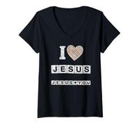 Donna I Love Jesus Loves You Waffle Cuore Christlich Graphics Design Maglietta con Collo a V