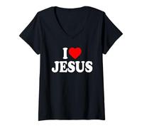 Donna I Love Jesus Maglietta con Collo a V