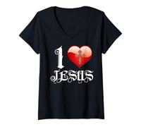 Donna I Love Jesus T-Shirt Maglietta con Collo a V