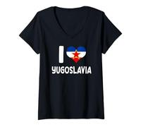 Donna I Love Jugoslavia Design Proud Jugoslav Nostalgia Detto Maglietta con Collo a V