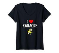 Donna I Love Karaoke I Heart Singing Musicista Compositore Amante della Musica Maglietta con Collo a V
