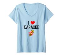 Donna I Love Karaoke I Heart Singing Musicista Compositore Amante della Musica Maglietta con Collo a V