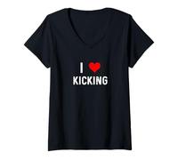 Donna I Love Kicking - Cuore Kickboxing Kickboxer Arti Marziali Maglietta con Collo a V