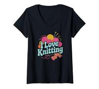 Donna I Love Knitting - Gomitoli di filato dal design Maglietta con Collo a V