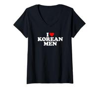 Donna I Love Korean Men Maglietta con Collo a V