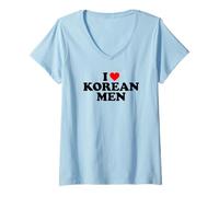 Donna I Love Korean Men Maglietta con Collo a V