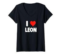 Donna I Love Leon - Cuore Maglietta con Collo a V