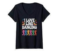 Donna I Love Line Dancing Fun Boots Moves Colorati Maglietta con Collo a V