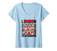 Donna I Love London, Cool London UK Red Bus Illustration Graphic Maglietta con Collo a V