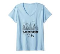Donna I Love London, Cool Unique London Sketch Drawing Skyline Maglietta con Collo a V