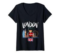 Donna I Love London UK, Cool London Vibes Illustration Graphic Maglietta con Collo a V