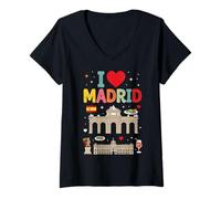 Donna I Love Madrid Spagna Viaggio Souvenir Maglietta con Collo a V