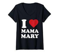 Donna I Love Mama Mary, Detto Cristiano Cattolico Maglietta con Collo a V