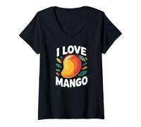 Donna I Love Mango, divertente design a forma di frutta tropicale Maglietta con Collo a V