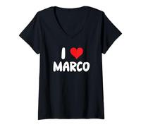 Donna I Love Marco - Cuore - Nome Maglietta con Collo a V