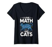 Donna I Love Math And Cats Funny Teacher Student Kitten Nerd Style Maglietta con Collo a V