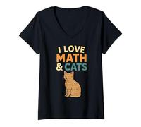 Donna I Love Math and Cats Nerdy STEM Amante dei gatti Equazione del proprietario di animali domestici Maglietta con Collo a V