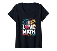 Donna I Love Math Equations Appassionato Design Maglietta con Collo a V