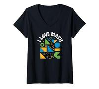 Donna I Love Math Forme Geometriche Equazione Maglietta con Collo a V