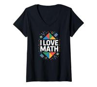 Donna I Love Math Numeri Geometrici Colorati Maglietta con Collo a V